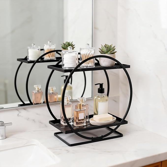 BO2705 2 Tier Bathroom Organizer, Perfume Organizer for Dresser, Black