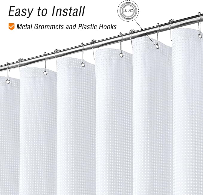 Gibelle Small Stall Shower Curtain 36 x 72, Narrow Half Waffle Weave Textured Fabric Shower Curtain for Bathroom, Water Repellent, Machine Washable, White