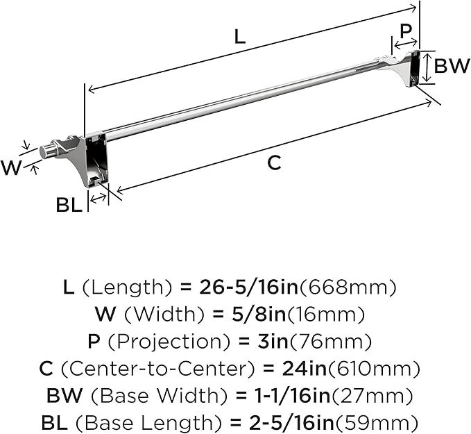 Amerock BH3605426 | Chrome Towel Bar | 24 in (610 mm) Towel Rack | Davenport | Bathroom Towel Holder | Bathroom Hardware | Bath Accessories