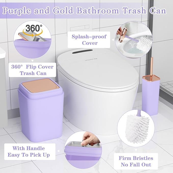 XLHOMO Bathroom Accessory Set–Bathroom Sets with Shower Curtain and Rugs, Non Slip Bathroom Rugs Super Absorbent, Light Purple Ombre Shower Curtain with Hooks, Lavender Bathroom Sets Complete for Home