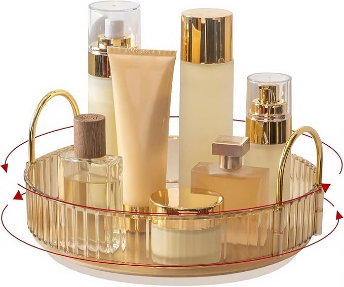 INVSSENE 360?? Rotating Makeup Organizer, Bathroom Make Up Spinning Holder Rack, Large Capacity Cosmetics Storage Vanity Shelf Countertop, Fits Cosmetics, Perfume, Skincare, Lipsticks(1 Tier, Yellow)