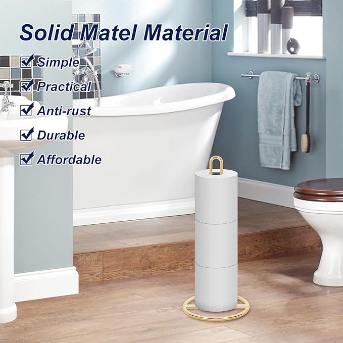 Gold Toilet Paper Holder Stand, OBODING, Freestanding Toilet Paper Holder for Storing 3 Rolls of Toilet Papers (Gold)