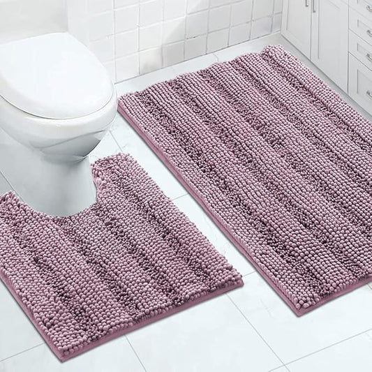 Turquoize Bathroom Rugs Set Non-Slip Bath Mats for Bathroom Super Absorbent Shaggy Rugs for Tub Shower Toilet Soft Plush Bath Rug Plus U Contour Rug (Oversized: 24" x 36" and 20" x 24" U), Mauve/Rose