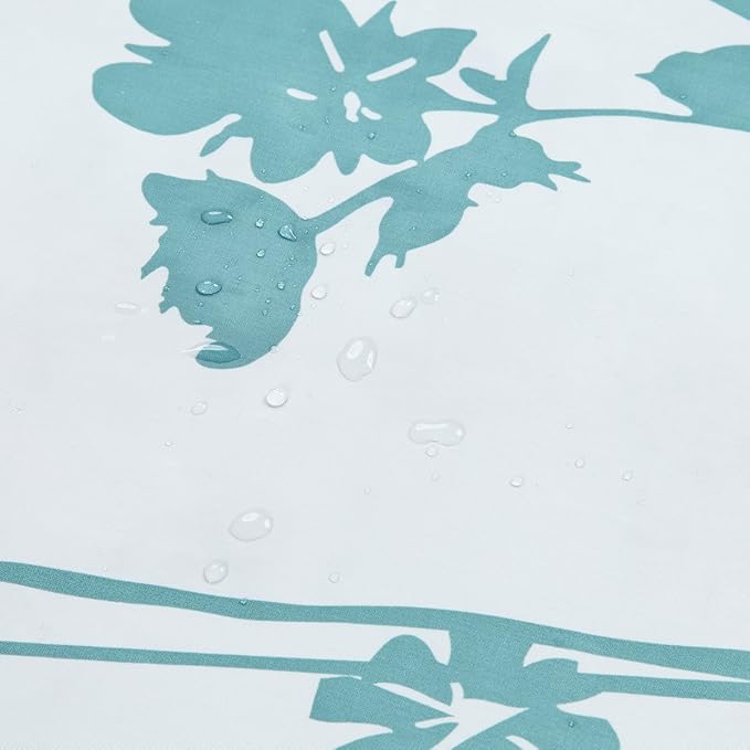 Long Fabric Shower Curtain, Blue and White Shower Curtain, Teal and Brown Floral Plant Shower Curtains for Bathroom, Modern Decorative Bathroom Curtains - 78" W x 78" H
