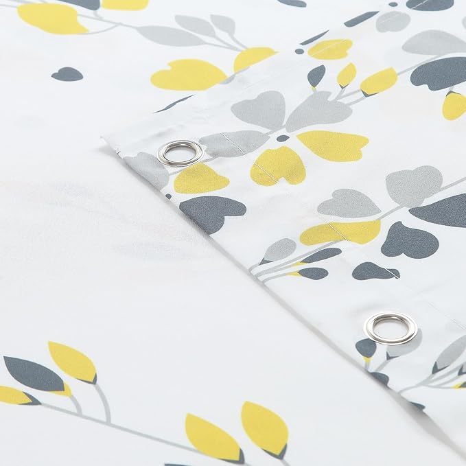 Long Fabric Shower Curtain, Yellow and Gray Floral Flower Shower Curtains for Bathroom, Waterproof Bathroom Curtains, 78" W x 78" H
