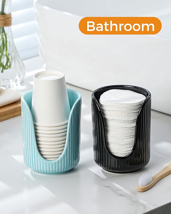 ABRUTY Bathroom Cup Dispenser, 3oz-4oz Ceramic Paper Cup Holder, Small Countertop Mouthwash Dixie Cups Accessories, for Vanity Countertops, Bathroom, Kitchen, and Dining Room, Turquoise