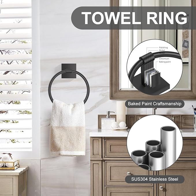 10 Pieces Matte Black Towel Bar Set, Double Dase Toilet Paper Holder Bathroom Hardware Set, 23.6 Inch Stainless Steel Towel Rack for Bathroom Wall Mounted