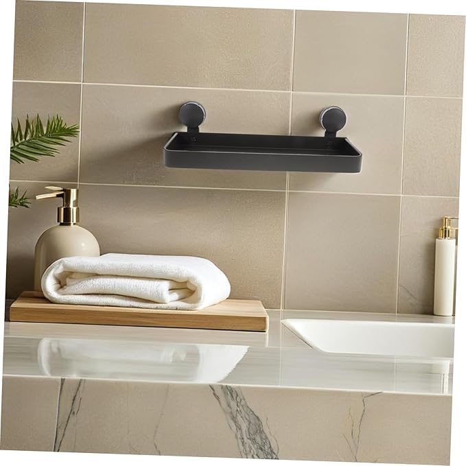 STOBAZA No Drill Suction Cup Wall Shelf for Toiletries Makeup Easy Installation Modern Design for Smooth Surfaces Enhances Bathroom Decor