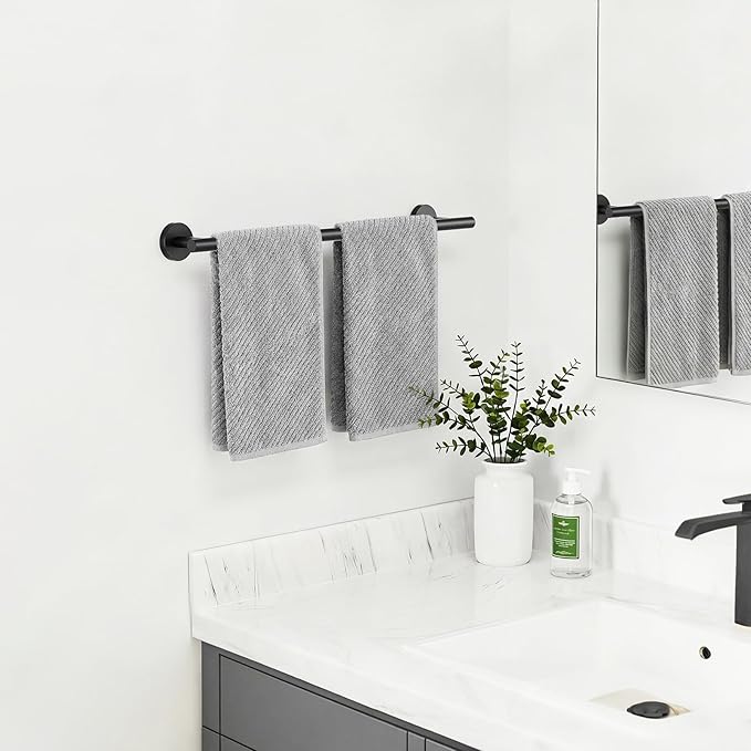 Matte Black Towel Bar, 26 Inch Towel Racks for Bathroom Useable Length 24 Inch Wall-Mounted, Bathroom Towel Rod Holder SUS304 Stainless Steel