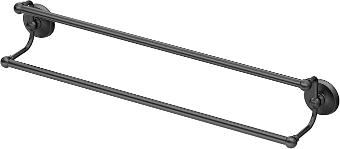 Gatco 5375MX Designer II Double Towel Bar, 24 Inch, Matte Black/Wall Mounted 24" Double Towel Holder Bar Rack for Bathroom