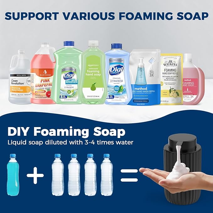 Ceramic Foaming Hand Soap Dispenser，12 oz Bathroom Soap Dispensers， Lotion Dispenser for Kitchen, Refillable Matte Streaks Soap Dispenser with Large Pump (Black)