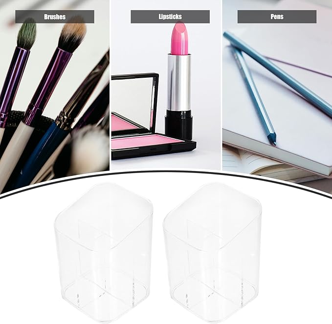 Amosfun 3 Slots Makeup Brush Organizer Acrylic Pencil Pen Holder for Desk Home Office Countertop Supply 2 Pack