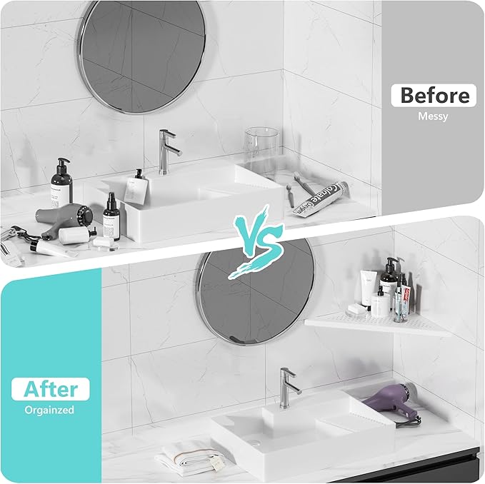 Qeke Bathroom Corner Shelf, Recessed 12" Shower Shelf Caddy, SUS304 Stainless Steel Shelf Wall Mount Triangular, No Drilling, Matte White