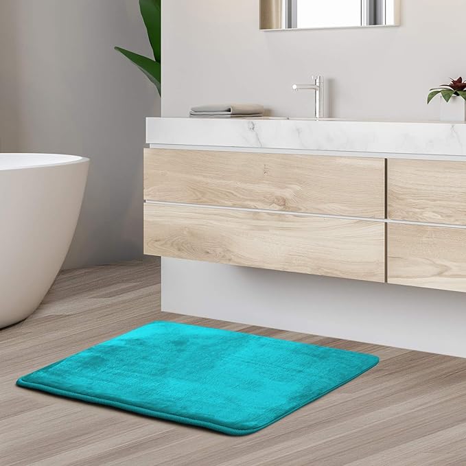 Clara Clark Bathroom Rugs, Velvet Memory Foam Bath Mat, Non-Slip, Machine Washable Bath Rugs - Dries Quickly, Ultra Soft Plush Bath Mats for Bathroom, 17 x 24, Teal Blue