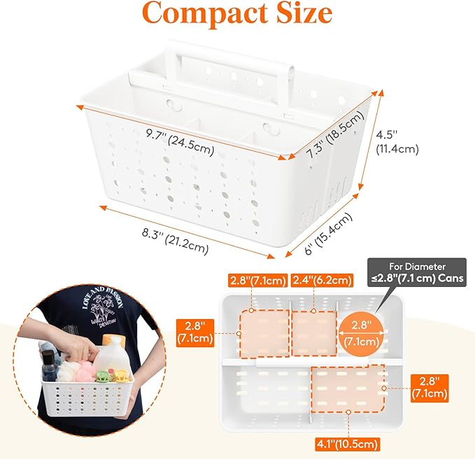 Lifewit Shower Caddy Portable, Plastic Bathroom Organizer with Handle and Holes, Hard Cleaning Basket for Toiletry Storage, College Dorm Essentials, White, 1 Pack