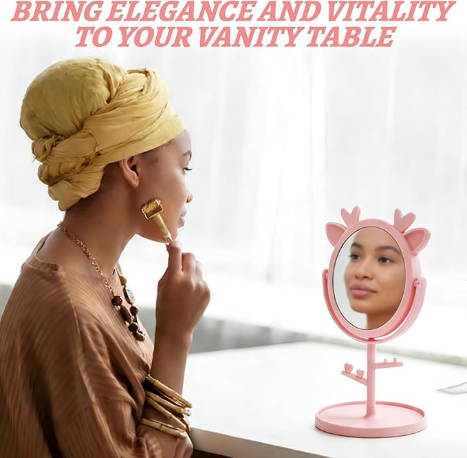 8 Pcs Spa Party Mirror with Deer Ear Decoration Sleepover Party Supplies for Girls Slumber Parties Supplies Mirror Bulk for Sleepover Slumber Birthday Pink Favors Gift (Pink)