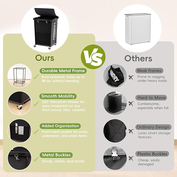 150L Laundry Basket with Wheels, Rolling Laundry Hamper with Cloth Cover, Laundry Cart with Metal Frame & Removable Bag, Large Dirty Clothes Hampers for Bedroom Aesthetic, Laundry Room Bathroom, Black