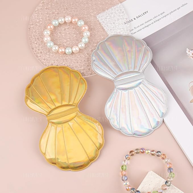AUEAR, 4 Pack Glitter Shell Mirror Double-Sided Magnification Makeup Mirrors 4 Colors Mini Portable Foldable for Purse Handbag Pocket