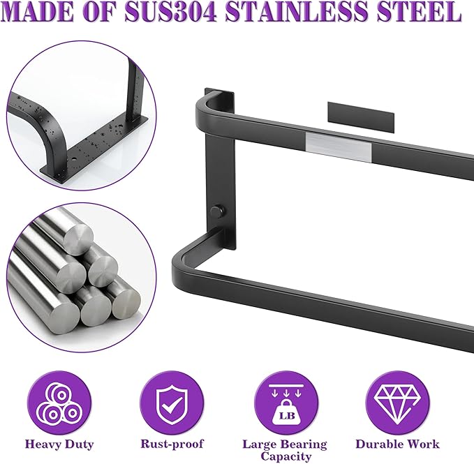 Alise Double Towel Bars for Bathroom,32'' Towel Holder Towel Racks for Bathroom Wall Mount,SUS304 Stainless Steel Double Towel Rail Towel Hanger,Matte Black