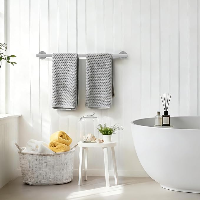 Brushed Nickel Towel Bar, 24 Inch Towel Rack for Bathroom Wall-Mounted, SUS304 Stainless Steel, Total Length 26 Inch 2 Pack