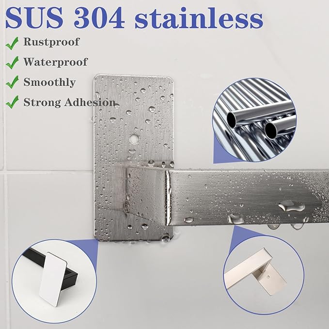 Bathroom Towel Bar Self Adhesive, No Drilling Towel Rack Easy to Install,Hand Towel Holder Made of Premium Stainless Steel Sticky on Hand Towel Hanger for Kitchen, Toilet.(12IN, Brushed)