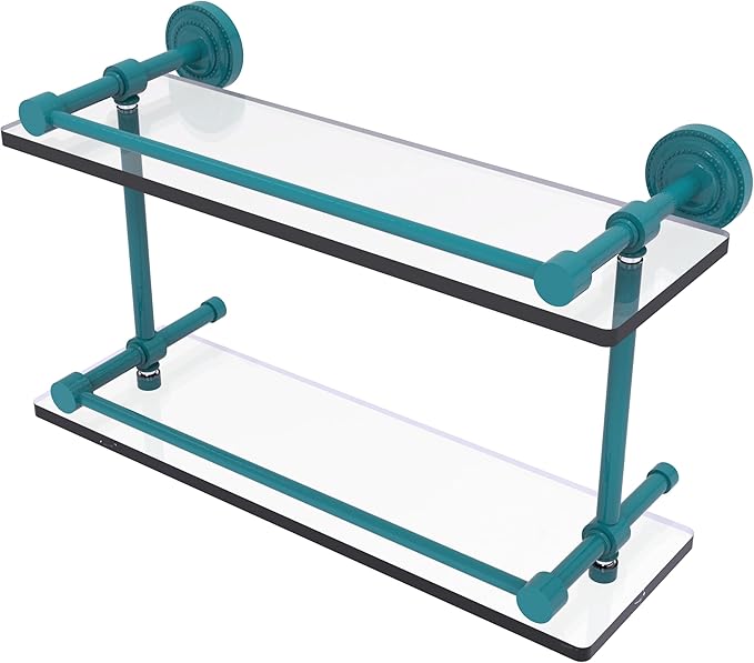 Allied Brass DT-2/16-GAL-GLT Dottingham 16 Inch Double Glass Shelf with Gallery Rail, Glokzin Teal