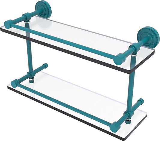 Allied Brass DT-2/16-GAL-GLT Dottingham 16 Inch Double Glass Shelf with Gallery Rail, Glokzin Teal