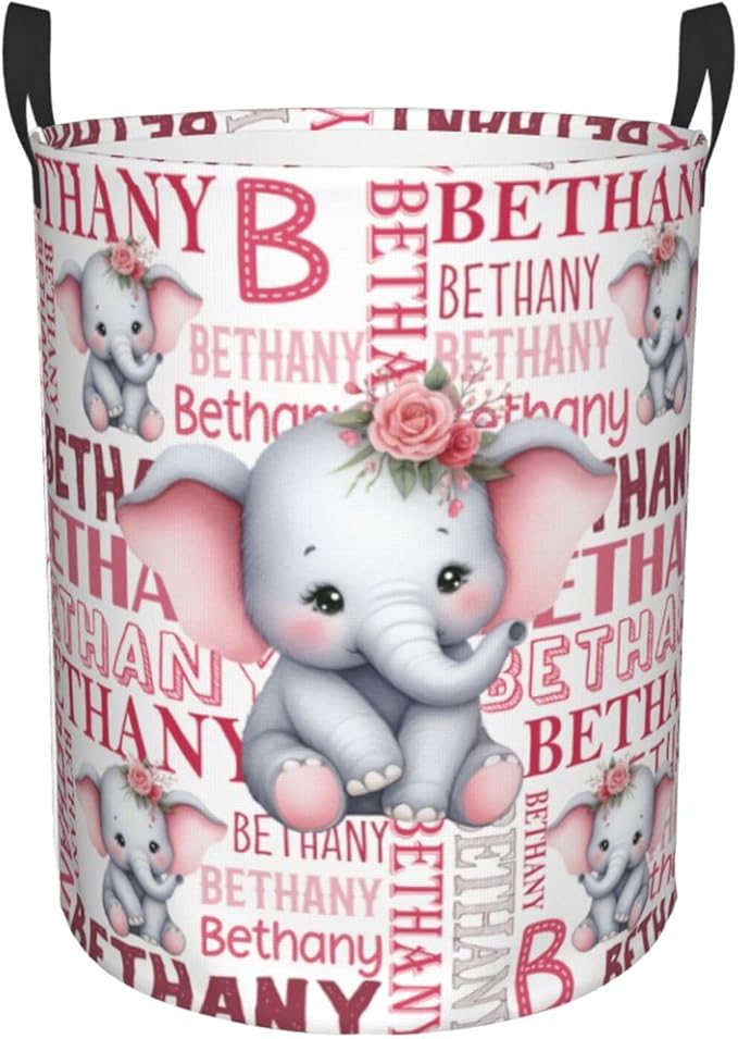 ZOE DAVISON Custom Elephant Laundry Baskets, Personalized Elephant Print Gifts with Customized Name, Collapsible Laundry Hamper for Kids Adults Home Decoration,16.5 X 13.8in