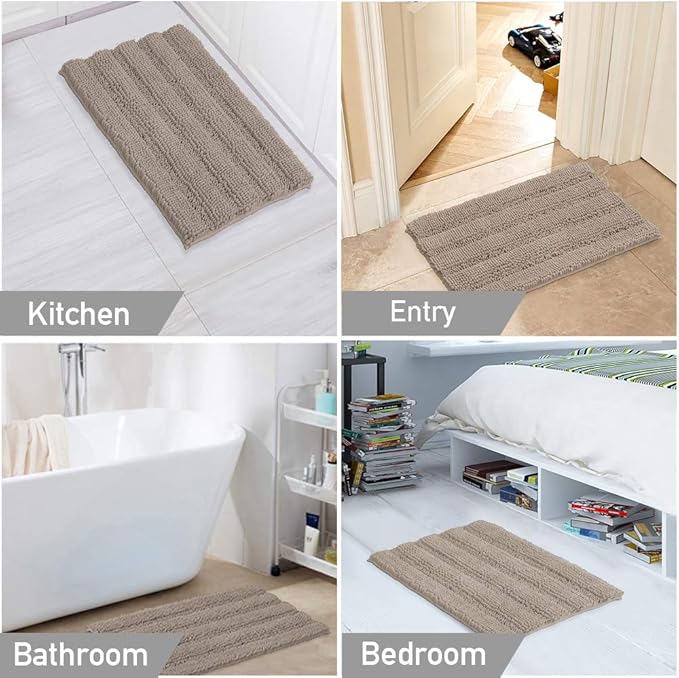 Turquoize Bathroom Rugs Shaggy Chenille Bath Rug Non Slip Thick Shaggy Bath Mats for Bathroom Chenille 1-Piece Bath Mat Set, Soft Super Absorbent Shower Rug Washable Mats, 20"x32", Taupe