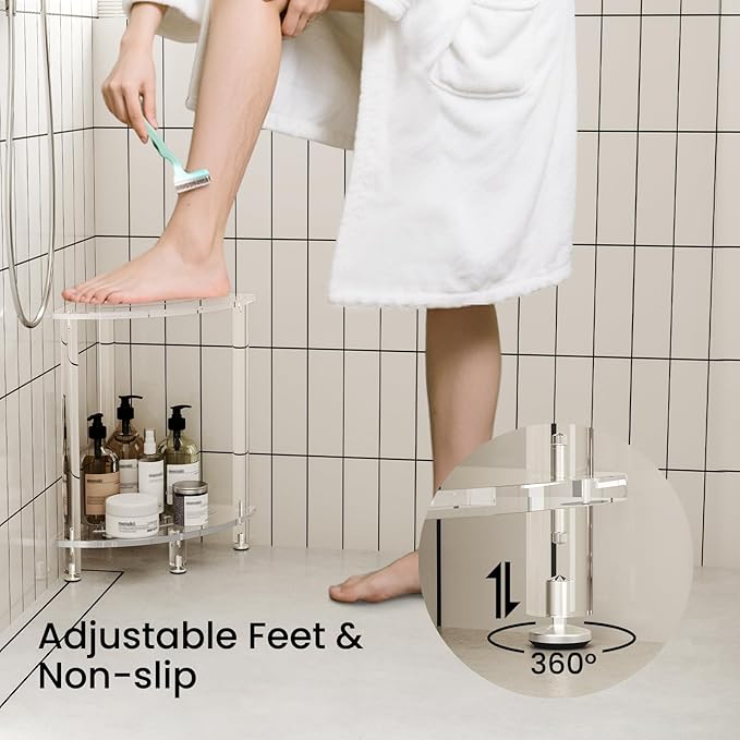 Sumerflos Acrylic Corner Shower Stool for Inside Shower, Clear Shower Bench with Adjustable Feet for Shaving Legs Seating Waterproof Heavy Duty Easy Assemble Modern, 11.81" D x 11.81" W x 18.66" H