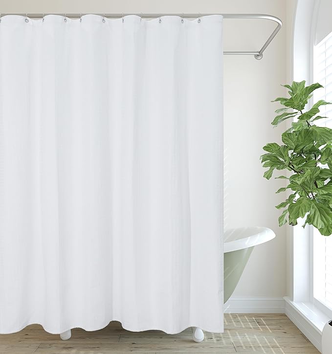 PurpleEssenecs Shower Curtain - Waffle Textured Heavy Duty Thick Fabric for Bathroom, Luxury Weighted Cloth Bath Curtain - Spring Easter Summer - 72" W x 72" L - Pack of 1 - White