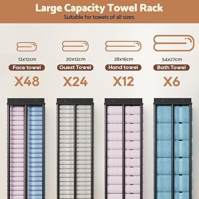 Bathroom Towel Storage, Black Bathroom Towel Holder, Wall Mounted 3 Bar Towels Racks Shelf Towels Organizer for Rolled Towels, Modern Storage Rack Organizer for RV, 34inch