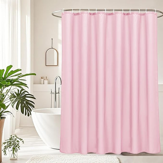 AooHome 72x96 inch Fabric Shower Liner, Extra Long Solid Color Shower Curtain with Hooks, Weighted Hem, Water Repellent, Pink