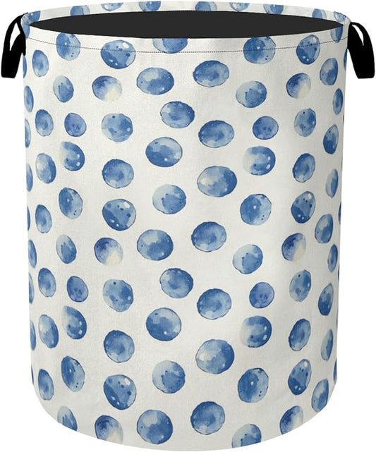 Blue Polka Dots Laundry Basket with Handles - Extra Large Foldable Hamper for Bathroom/Laundry/Bedroom/Dorm, Washable Fabric Storage Bin