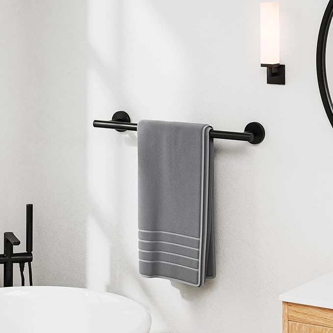 Luxbaro 2 Pack 18 Inch Matte Black Towel Bar, Thicken Towel Rack for Bathroom Wall, SUS304 Stainless Steel Towel Rod, Modern Home Decor (Total Length 20-Inch)