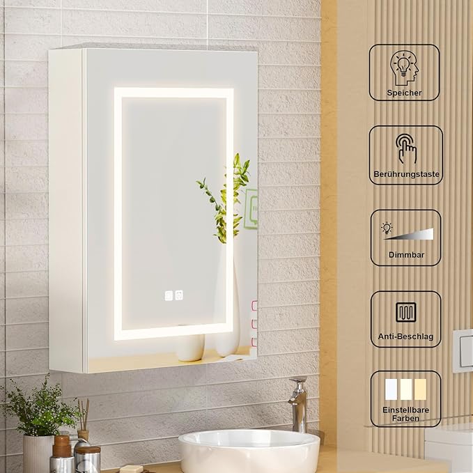 Lighted Medicine Cabinet Mirror for Bathroom,Led Medicine Cabinet with Defogger, Wall Mounted,LED Bathroom Mirror with Storage,20X28 Inch