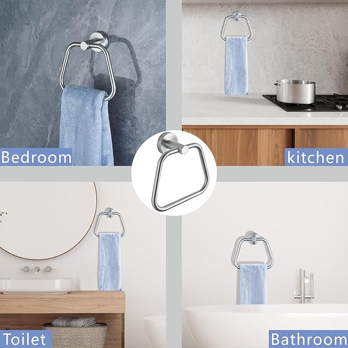 Bath Towel Ring, Bathroom Hardware Towel Holder, Chrome Towel Ring for Bathroom, Modern Trapezoid Wall Mounted Towel Hanger, 304 Stainless Steel (Brushed Nickel)