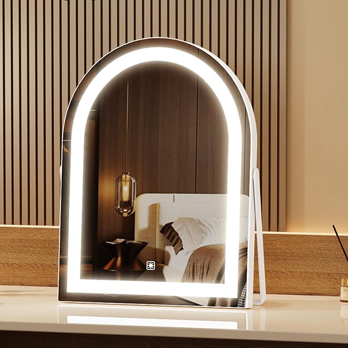 Gvnkvn 14" Elegant LED Vanity Mirror with 3-Color Adjustable Lights, Lighted Makeup Mirror 360° Rotating Stand & Touch Control - Perfect Makeup Gift for Women
