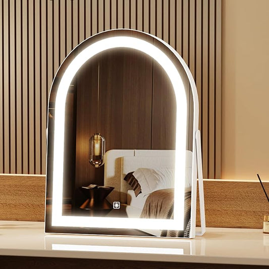 Gvnkvn 14" Elegant LED Vanity Mirror with 3-Color Adjustable Lights, Lighted Makeup Mirror 360° Rotating Stand & Touch Control - Perfect Makeup Gift for Women