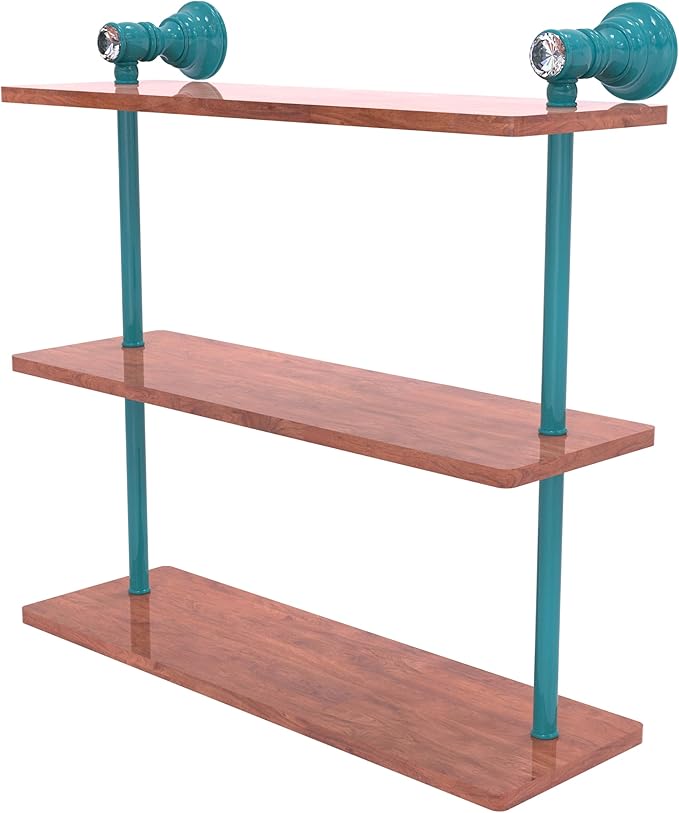 Allied Brass CC-5-16-IRW-GLT Carolina Crystal Collection 16 Inch Triple Wood Shelf, Glokzin Teal