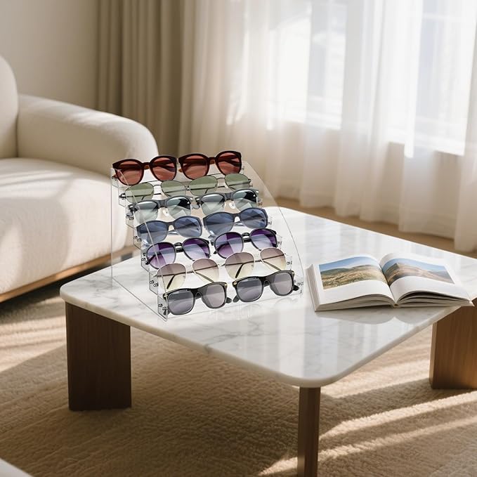 2 Pack 7 Tier Sunglass Organizer Stand, Versatile Acrylic Sunglass Holder Display Stand Sunglass Storage Tray for Highlighting Glasses Makeup Nail Polish Graded Cards