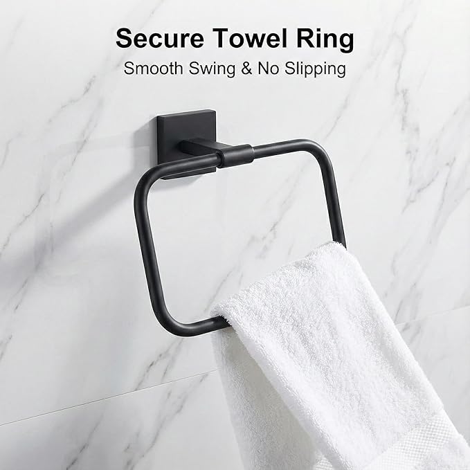 16" Matte Black Bathroom Hardware Accessories Set 5-Piece for RV Camper, SUS304 Stainless Steel Rustproof Towel Bar Kit, Durable Powder Coated Finish with 2 Robe Hooks (Matte Black)