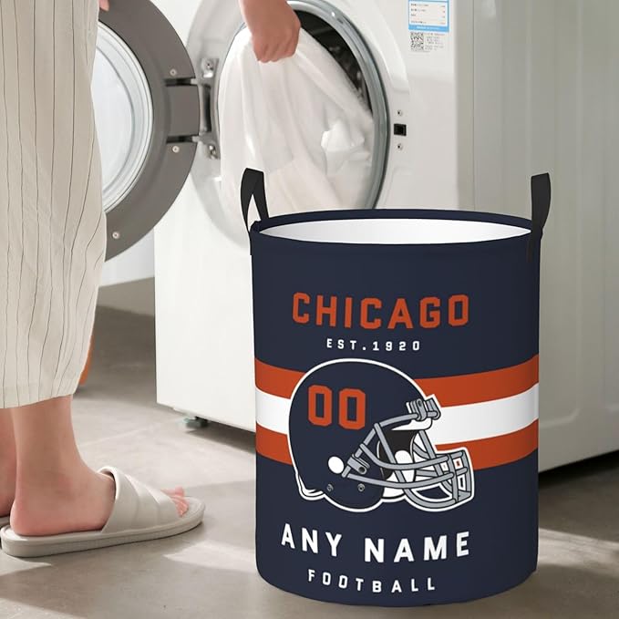 Custom Chicago Laundry Hamper - Personalized Football Style Laundry Basket - Customized Name and Number - Dirty Clothes Hamper Waterproof Large Capacity Hamper for Bedroom Bathroom Living Room