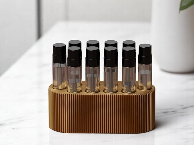 Perfume Sample Organizer for Bathroom or Vanity ?€? Ideal Makeup and Skincare Storage, Desk and Bathroom Counter Organizer, Gift for Her (2mL Gold - Fits Mini Perfume Samples)