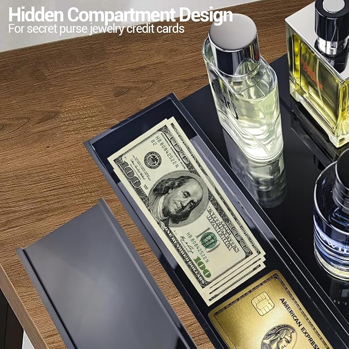 GOH&FTY Cologne Organizer for Men,3 Step Acrylic Waterproof Black Cologne Stand with Drawer and Secret Compartment, Cologne Holder Tray Display Shelf as a Gift for Men in Dresser,Bedroom