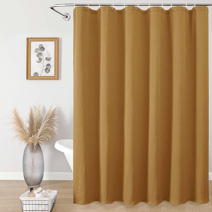 Aiyufeng Fabric Gold Extra Long Shower Curtain for Bathroom, 3D Textured Shower Curtain 96 Inch Long Soft Cloth & Hotel Spa Quality, Large Hotel Bathroom Curtain Boho Style, 72x96 Inches