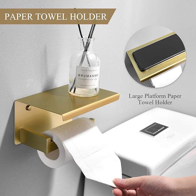 TURS Brushed Gold Bathroom Hardware Set 4-Piece Bath Towel Bar Set 24 Inch Stainless Steel Towel Holder Set for Bathroom Wall Mounted