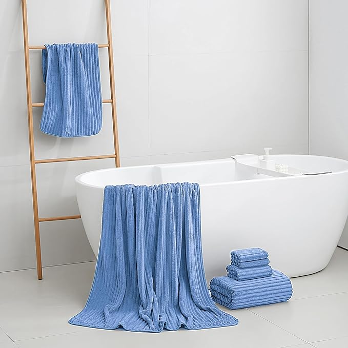 6-Piece Bath Towel Set(30"x60"), 2 Large Bath Towel Sheets, 2 Hand Towels and 2 Washcloths - Highly Absorbent Quick Dry Microfiber,Ultra Soft Towel Set for Bathroom (Blue)