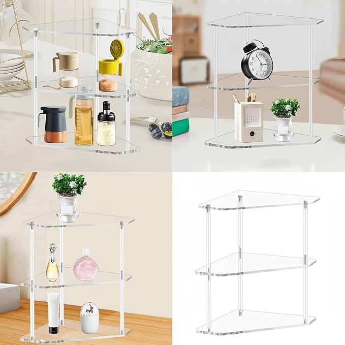 Space Saving 3 Tiers Corner Shelf Unit Efficient Storage Rack for Bathrooms Kitchens and Living Rooms Makeup Holder