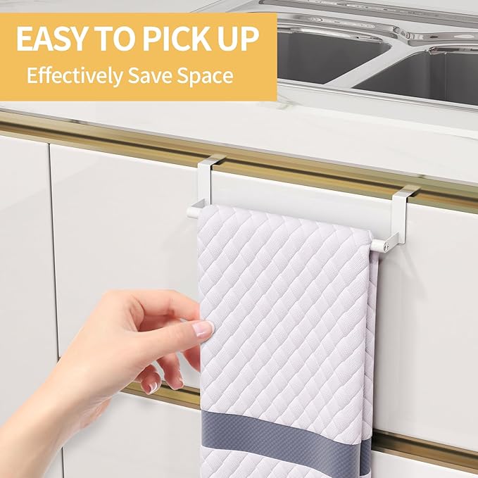 STWWO Over The Door Towel Rack, Kitchen Towel Holder Over Cabinet Door Towel Bar Stainless Steel for Cupboard for Kitchen Dish Towel Holder Hanger, 2 Pack (White)
